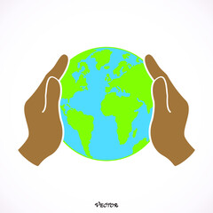 hand holding globe earth web black icon. save earth concept vector illustration