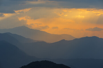 Sunrise over the Himalaya range, Dhampus, Nepal