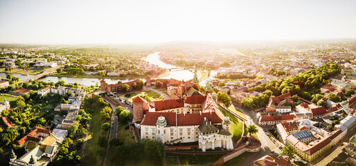 Kraków Zamek Królewski Panorama z powietrza - Zachód Słońca - obrazy, fototapety, plakaty