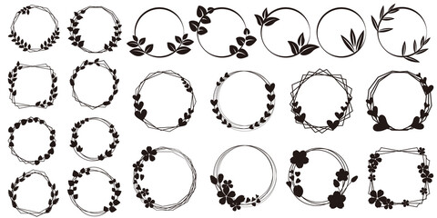 Set of black circular foliate laurels branches.Laurel wreath.Silhouette laurel wreath. Vector illustration. リーフリースイラスト、グリーンリース、リースイラスト © Lala