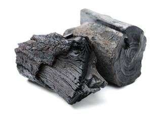 Natural wood charcoal,hard wood charcoal, isolated on white background