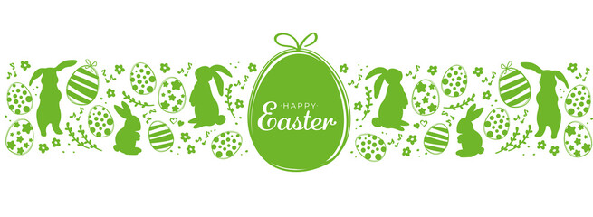 Easter banner with easter eggs and rabbit. Spring minimalist vector design.