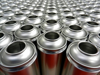 Aerosol cans awaiting production filling process in factory