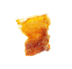 Fried lard cracklings on a white plate.