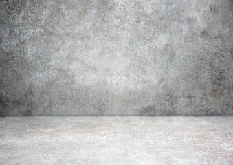 Grey stone grungy stage,empty room background,free space interior.Cement wall.Advertisement design studio.Modern backdrop.
