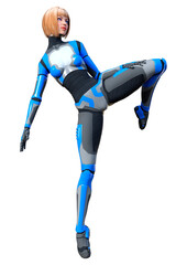 3D Rendering Female Robot on White