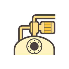 Stainless steel liquid storage tank or vessel manufacturer and electric pump vector icon. Use in factory plant for food ,chemical , pharmaceutical, dairy product and beverage production industry.