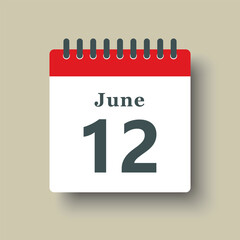 Fototapeta premium Icon day date 12 June, template calendar page