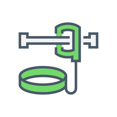 Safety belt vector icon. Uniform or tool with rope is personal protective equipment (PPE) for wear to work at height building to protect or safe or prevent builder person fall, injury. 64x64 pixel.