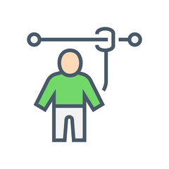 Safety belt vector icon. Uniform or tool with rope is personal protective equipment (PPE) for wear to work at height building to protect or safe or prevent builder person fall, injury. 64x64 pixel.