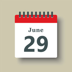 Icon day date 29 June, template calendar page