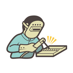 Welder vector icon. Also called craftsman, worker or labor. Who use tool and safety equipment to welding joint metal for industrial work i.e. fabrication, construction, production and metalworking.