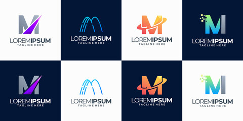 Set of abstract initial letter m logo template. icons for business technology, modern, simple