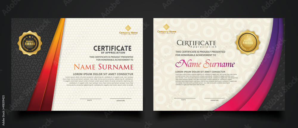 Wall mural certificate template with luxury realistic texture pattern and dynamic shapes composition gradient c