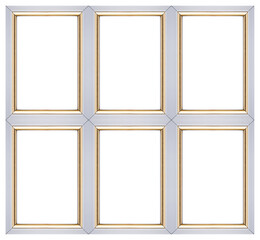 Wooden multi-frame for paintings, mirrors or photos isolated on white background. Design element with clipping path