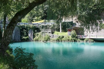 The beautiful turquoise Soca River in Triglav National Park in Slovenia