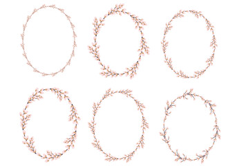 Collection of Easter willow wreaths. Oval wreath of willow stems.Vector illustration. Design for invitations, postcards, and printing. © Tatyana Olina