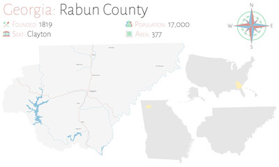 Large and detailed map of Rabun county in Georgia, USA.