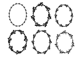 Set of Easter willow wreaths.Oval floral wreath. Oval frame black silhouette. Vector illustration. Design for Easter, Weddings, invitations, printing
