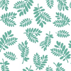 Seamless leaf pattern. Tropical pattern. White background. Cute pattern with leaf. . Vector illustration