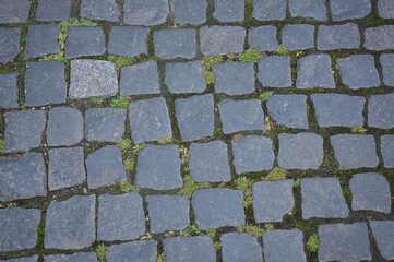 background cobble stone . gray stone paving stones on the square