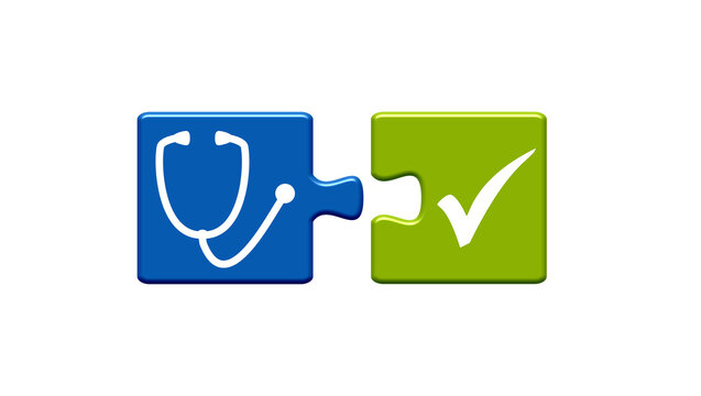 2 Puzzle Buttons zeigen Arzt Untersuchung und Stethoskop