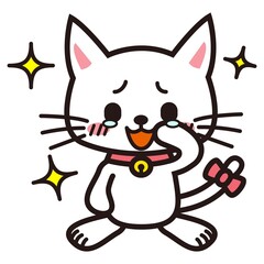 感激して嬉しくて涙をこぼす白い猫