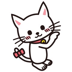 指をさして注目をさそう白い猫