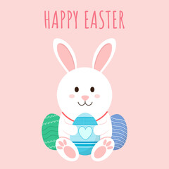 Cute easter bunny. Happy easter day background vector illustration.