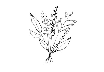 a bouquet of flowers painted in ink