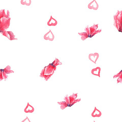 flower Cyclamen persian pink watercolor sketch seamless pattern. use for printing on fabric, paper, etc.