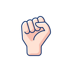 Clenched fist RGB color icon. Demonstration of power. Boxing sign. Sign of fight for rights. Social and political movement. Gesturing. Improving ability to explain. Isolated vector illustration
