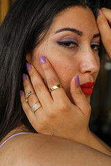 Beautiful girl and jewelry close-up