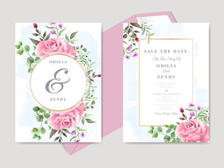 beautiful floral hand drawn wedding invitation card template