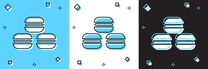 Set Macaron cookie icon isolated on blue and white, black background. Macaroon sweet bakery. Vector.