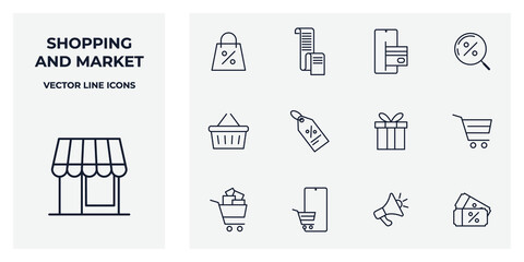 Set of Shopping and Market icon. Store pack symbol template for graphic and web design collection logo vector illustration