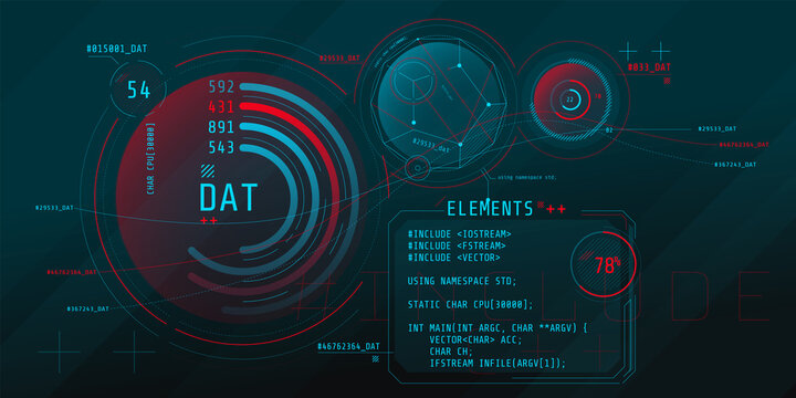 Composition of computer HUD interface with Coding.