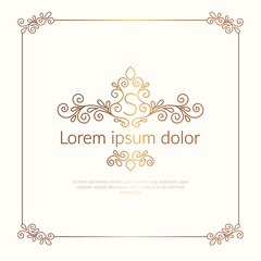 Golden frame with vector ornament on a white background. Elegant, classic elements. Can be used for jewelry, beauty and fashion industry. Great for logo, emblem, or any desired idea.