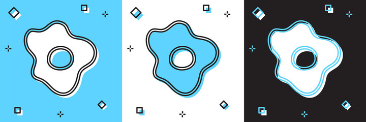 Set Scrambled eggs icon isolated on blue and white, black background. Home cooked food, fried egg, healthy breakfast, omelet icon. Vector.