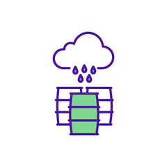 Harvest rainwater RGB color icon. Reserving clean water for agricultural purposes. Collecting run-off for storing and usage. Cutting water bills. Rainfall collection. Isolated vector illustration