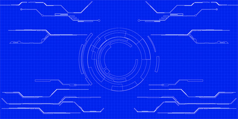 Technology background blueprint style included hi tech digital element hud grid line circuit.Vector illustrations.