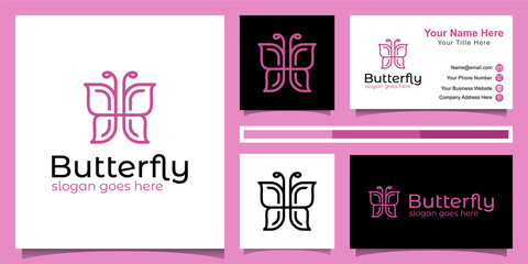 Line art logos of abstract butterfly beautiful animal symbol icon design and business card