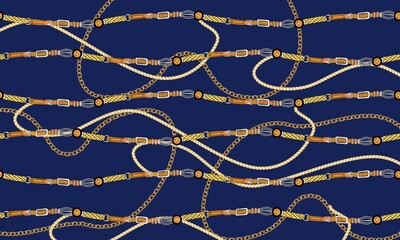 Scarf pattern, gold chain, belts design