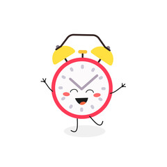 Cheerful happy kawaii alarm clock cartoon character