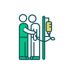 Medical nursing RGB color icon. Social work. Care about ill, disabled and dying patients. Nursing assistant. Help with daily injections, droppers. Health-care career. Isolated vector illustration