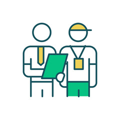 Life coaching RGB color icon. Consulting, counseling. Help with achieving goals in personal, professional lives. Social worker. Coach, client cooperation. Giving advices. Isolated vector illustration