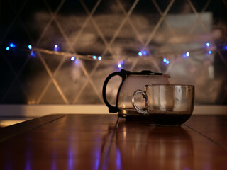 Fresh coffee on home kitchen table