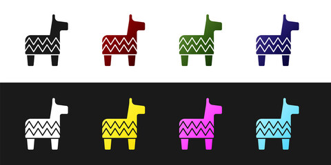 Set Pinata icon isolated on black and white background. Mexican traditional birthday toy. Vector.