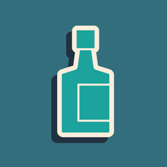 Green Tequila bottle icon isolated on green background. Mexican alcohol drink. Long shadow style. Vector.