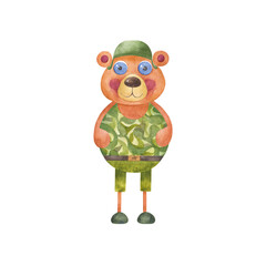 Cute characters in green military uniform, defender of the fatherland day, paratrooper and special forces for postcards, textiles and wrapping paper.